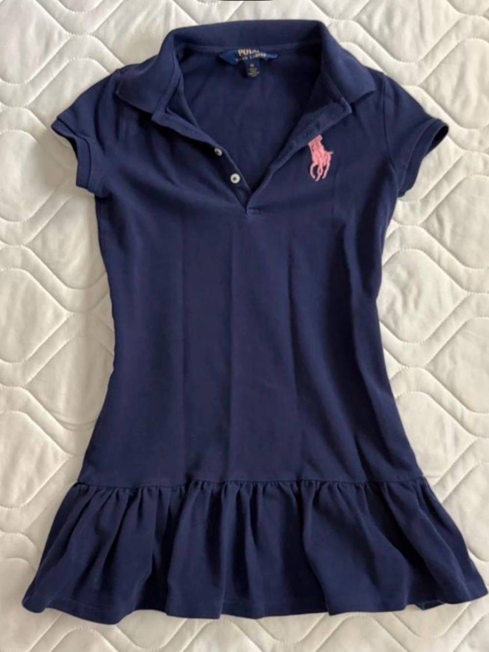 Ralph Lauren Navy Dress with Pink Pony Embroidery